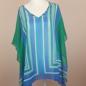Talbots Blue & Green Sheer Tunic/Top